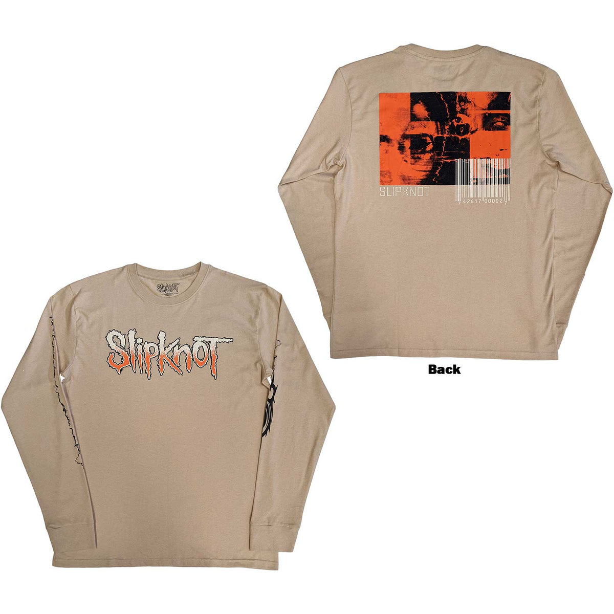 Black long sleeve t-shirt with Slipknot's "The End So Far" logo on back & sleeve.
