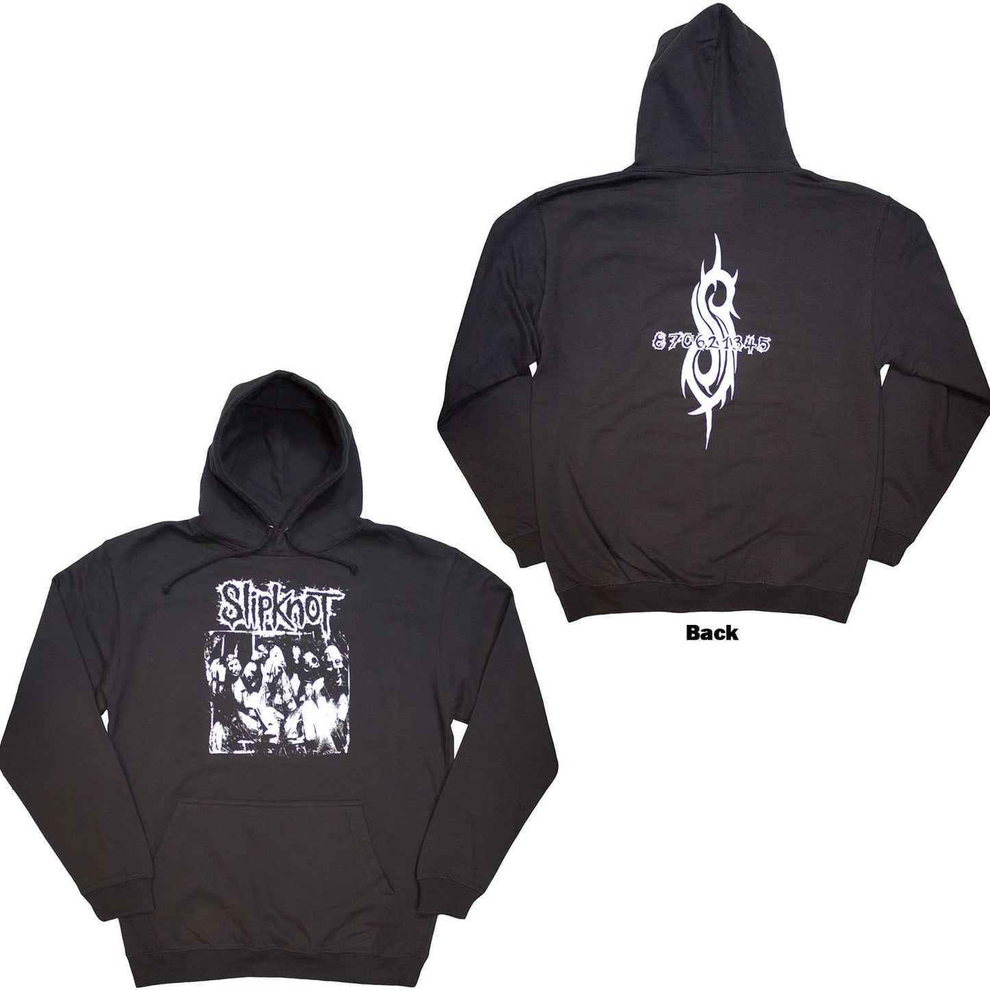 Black Slipknot hoodie with large, colorful splatter graphic on the back.