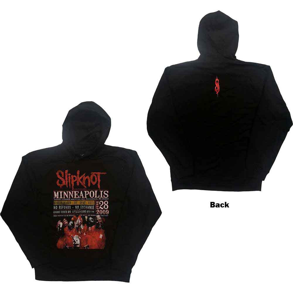 Dark pullover hoodie with Slipknot and "Minneapolis '09" back print.