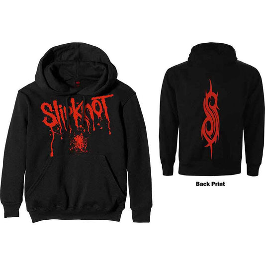 Black Slipknot hoodie with large splatter graphic on the back, size XX-Large.