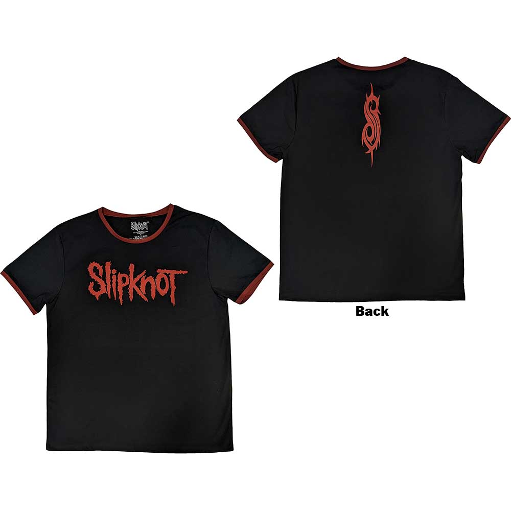 Black ringer t-shirt with Slipknot logo printed on the back, size X-Large.