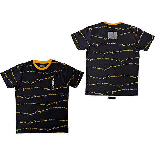 Black Slipknot ringer t-shirt with yellow accents and tribal design.