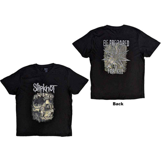 Black Slipknot t-shirt with a large skull and band member faces graphic.