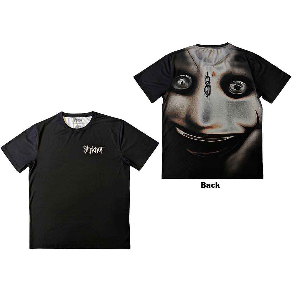 Black t-shirt with large back print of Slipknot's Clown mask, unisex style.