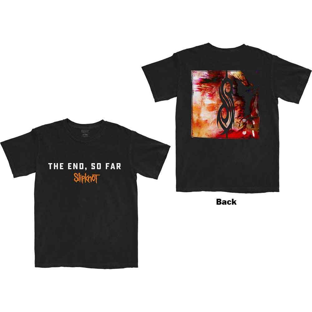 Black t-shirt with Slipknot's "The End, So Far" album back cover artwork.