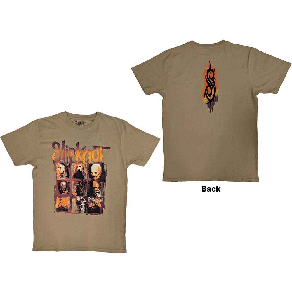 Black Slipknot t-shirt with a grid of band photos on the back, size medium.