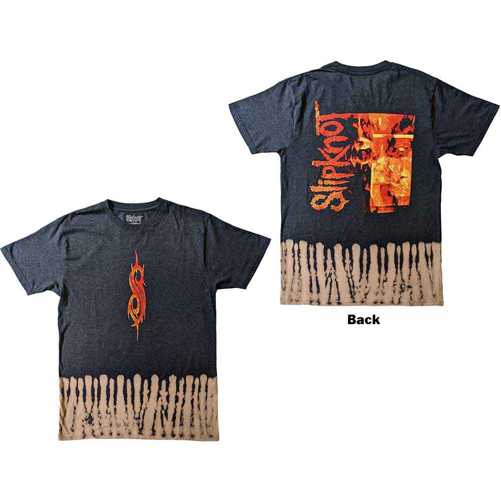 Black Slipknot unisex t-shirt with a white tribal logo and bleach wash effect.