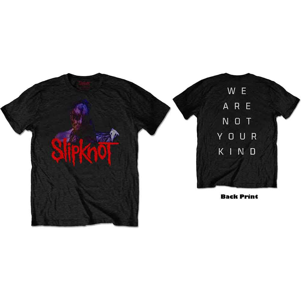 Black t-shirt with a red Slipknot band logo and graphic design.