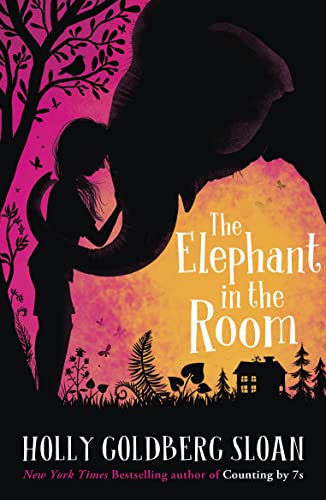 Book cover: silhouette of girl and elephant against a sunset.