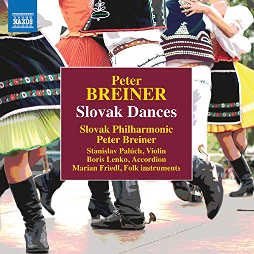 CD cover featuring dancers in traditional Slovak costumes with text overlay in a maroon box.