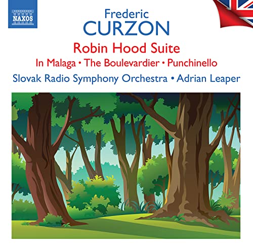 CD cover for Frederic Curzon’s “Robin Hood Suite” with forest illustration.