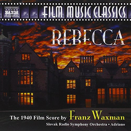 CD cover for "Rebecca" film score by Franz Waxman, dramatic mansion scene.