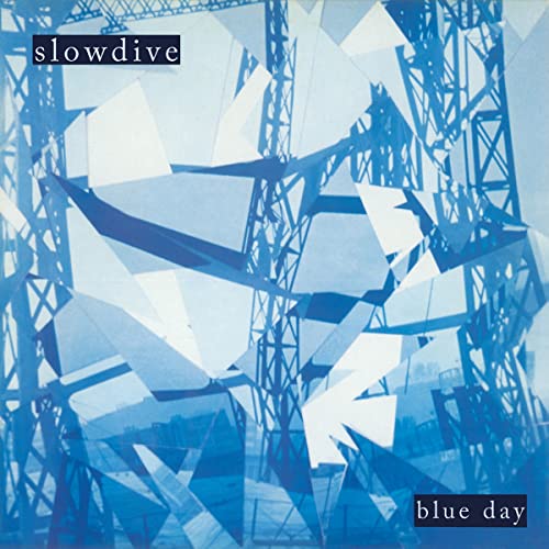 Album cover for Slowdive’s “Blue Day” featuring abstract blue and white imagery.