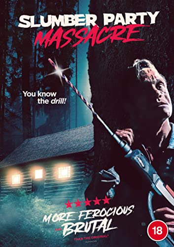 Slumber Party Massacre" DVD cover featuring a masked figure with a drill.