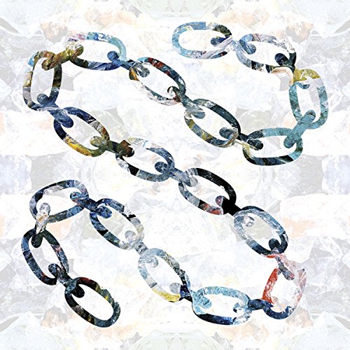 Abstract image of a chunky, colorful chain against a patterned background.