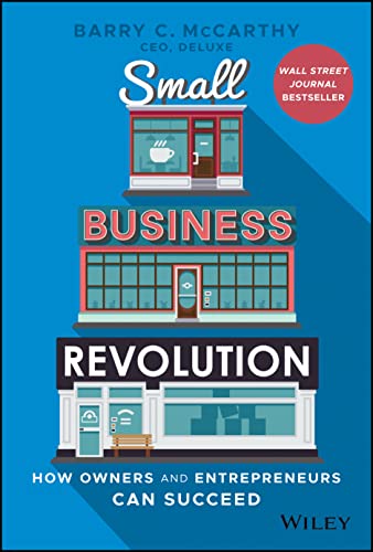 Book cover with stacked storefronts and bold text: "Small Business Revolution.