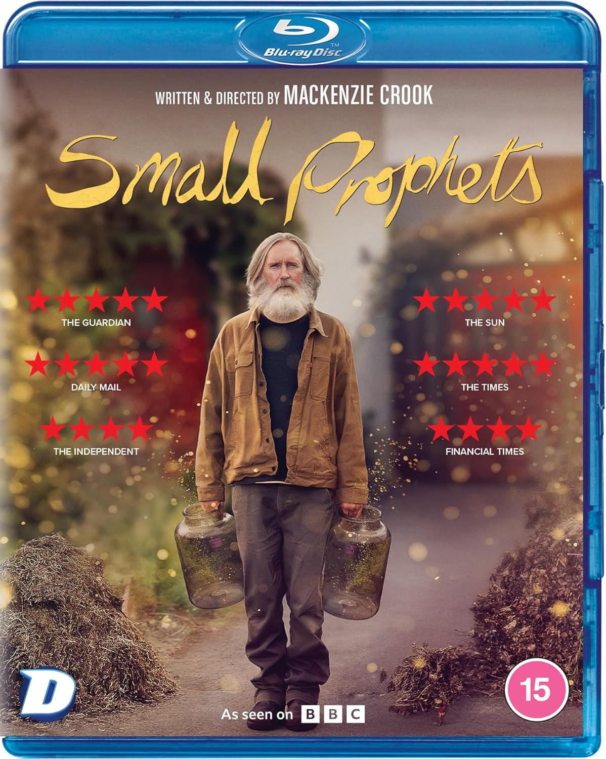Blu-ray cover for Small Prophets featuring a bearded man carrying two large glass jars.