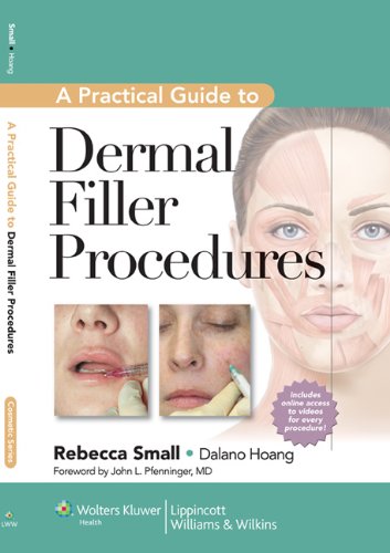 Book cover: “A Practical Guide to Dermal Filler Procedures” with facial diagrams.