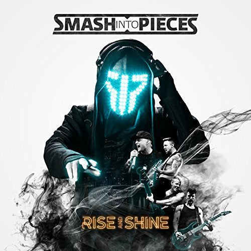 Album cover with masked figure and three band members, surrounded by smoke.