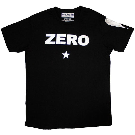 Black t-shirt with distressed white ZERO text and a star graphic on the front.