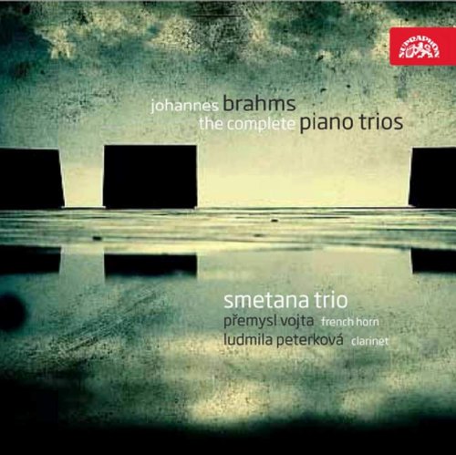 CD cover for Brahms piano trios by Smetana Trio, abstract design.