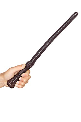 Brown wizard wand held in a hand, detailed textured handle.