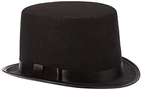 A black felt top hat with a matching black ribbon band.