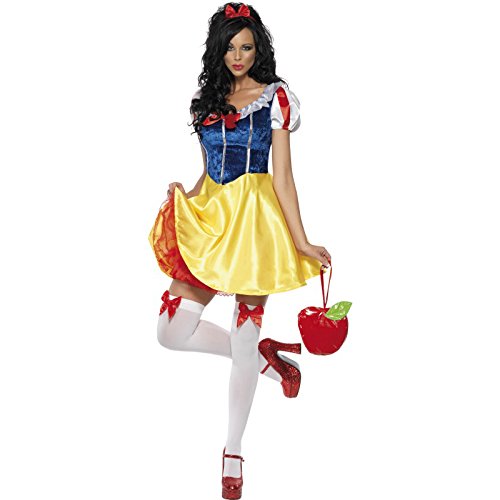 Woman in a blue and yellow Snow White fairytale costume.