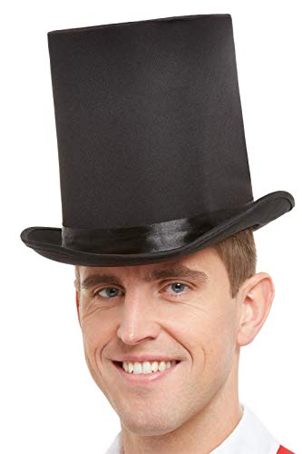 Black top hat shown on a man’s head, studio shot.