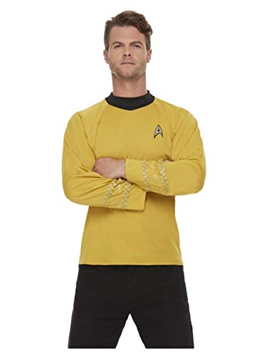 Man wearing a yellow Star Trek command uniform with black accents.
