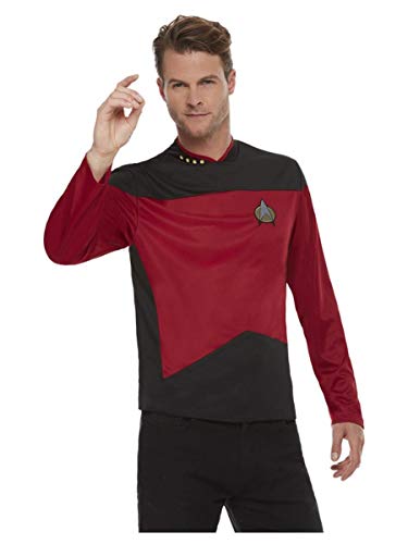Man wearing a red and black Star Trek command uniform.