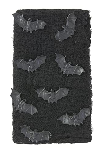 Black creepy cloth with attached plastic bats, Halloween costume accessory.