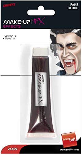 "Tube of dark red liquid labeled 'Make-up FX' in a clear plastic package."