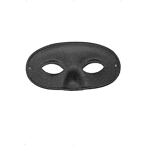 Black fabric eye mask with openings for eyes and nose.