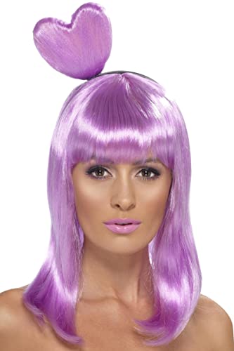 Lilac wig with blunt bangs and a heart-shaped detail on top.