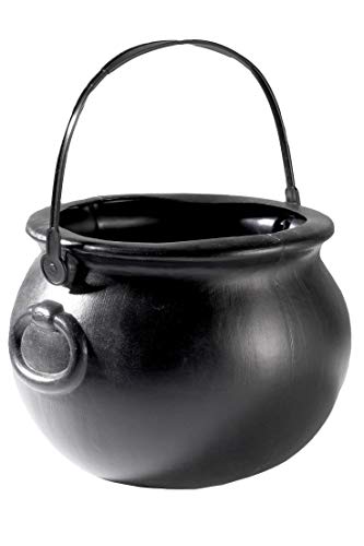 A black plastic cauldron with a handle, 15 cm tall, isolated on white.