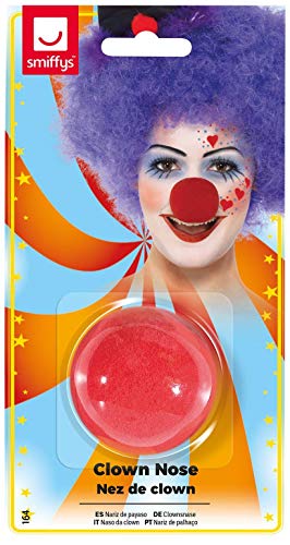 Red sponge clown nose on packaging with a clown in the background.