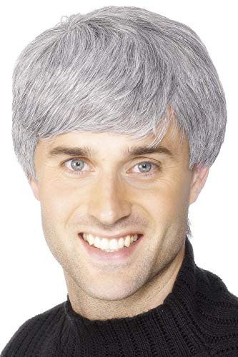 Man wearing a short, grey wig with a neat, side-parted style.