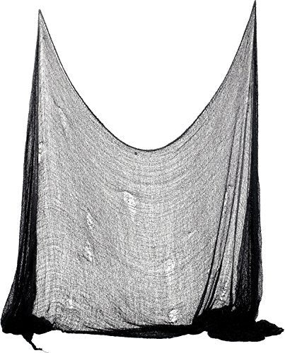 A sheer, black, draped fabric with a curved, pointed shape against a white background.