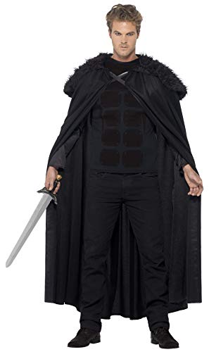 Man in a dark barbarian costume with cape and sword.