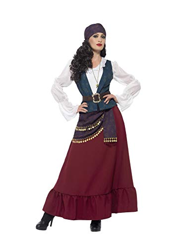 Purple pirate costume with ruffled details, sized XL (UK 20-22).
