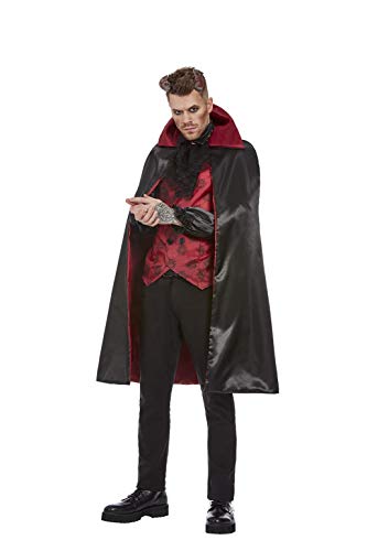 Man wearing a devil costume with red and black details.