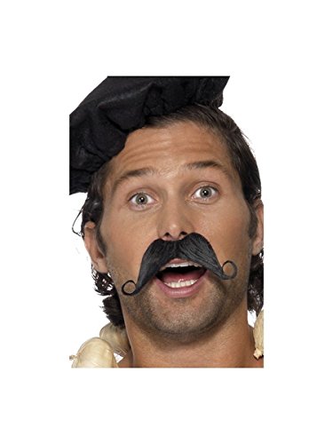 Man wearing a large, black, curled French-style moustache.