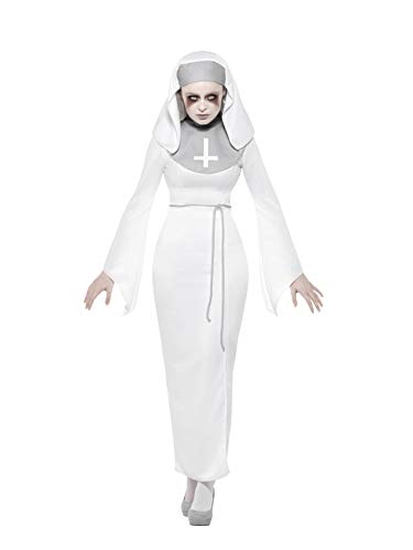 "Image of a nun costume with white habit and cross on a white background."