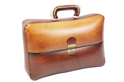 Inflatable brown briefcase with a handle and gold-colored buckle.