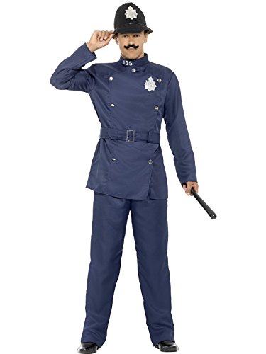 Man dressed as a traditional London bobby, saluting with a truncheon in his other hand.