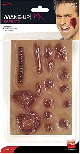 Smiffys Gory Wounds makeup kit with assorted realistic, adhesive fake wounds.