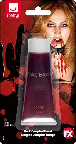 Tube of red fake blood for Halloween or costume use.