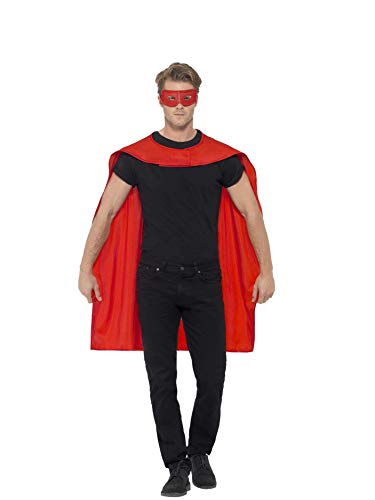 Man wearing a red superhero cape and mask.