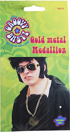 A man wearing a gold chain with a large, ornate medallion pendant.